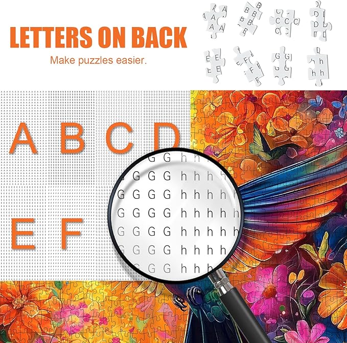 Hummingbird Puzzles for Adults 1000 Pieces - Vibrant Flower Humming bird Jigsaw Puzzles, Beautiful Hummingbird Floral Puzzle with Letters on Back, Challenging Hard Difficult Bird Art Puzzle Games Gift