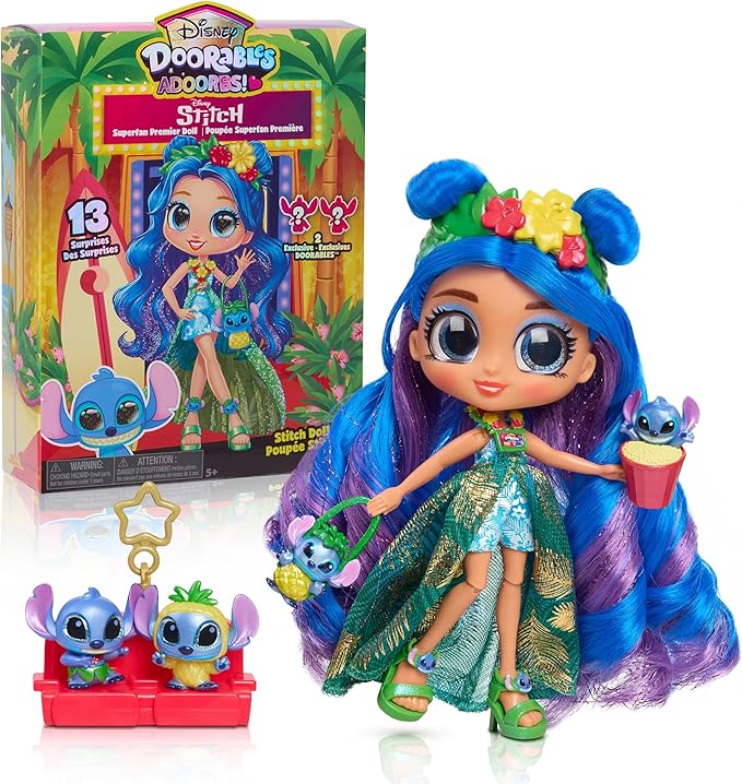 Disney Doorables ADOORBS Deluxe Stitch Superfan Doll, 2 Exclusive Figures, Movie Premiere, UNbox 10 Mini Accessories, Toy Gift for Collectors, Fans, Tweens, Girls & Kids 5 and Up by Just Play
