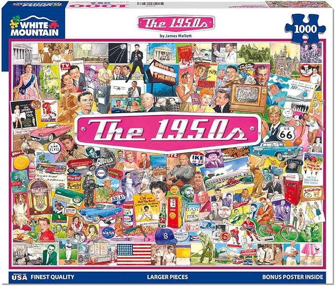 White Mountain 1000 Piece Jigsaw Puzzle Midcentury Americana Icons Collage Puzzles with Large Pieces for Adults and Family 24"x30" – The 1950s