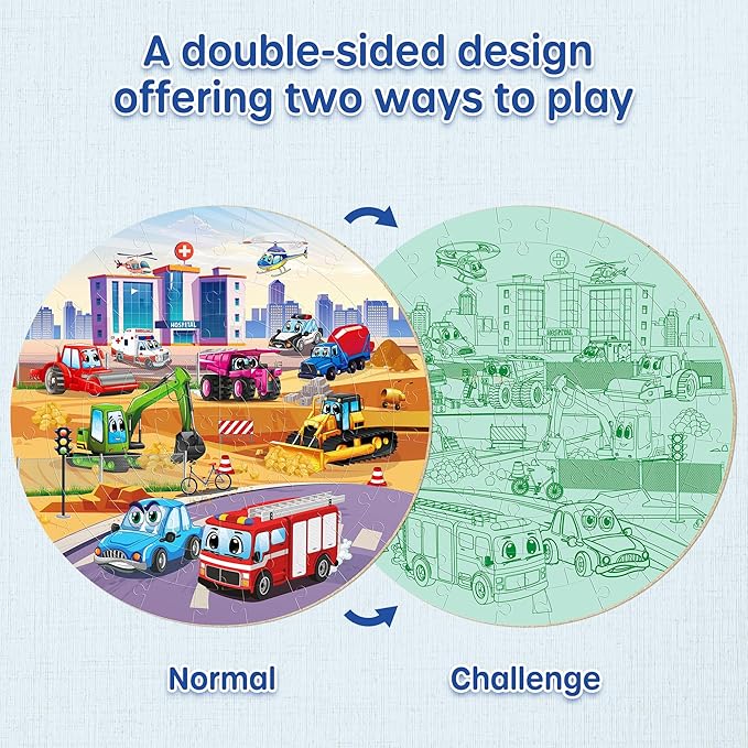 SYNARRY Vehicle Floor Puzzle for Kids Ages 3-5, Large 70 Piece Puzzle for Kids Ages 4-6, Preschool Toys Gifts for 3 4 5 6 7 8 Years Old Boys Girls Children, Easter Basket Stuffers for Boys Girls
