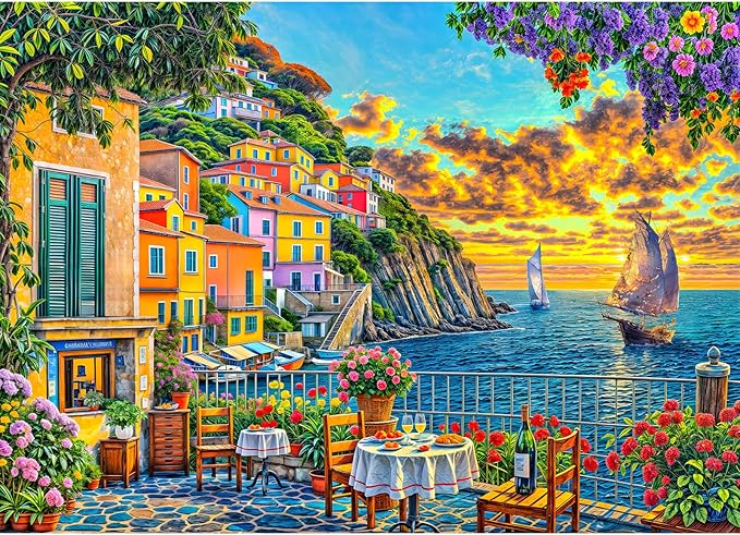 Romantic Cinque Terre Puzzles for Adults 1000 Piece, Jigsaw Puzzles for Adults, Adult Challenging Game Toys, Impossible Puzzle, Family Decoration Puzzle
