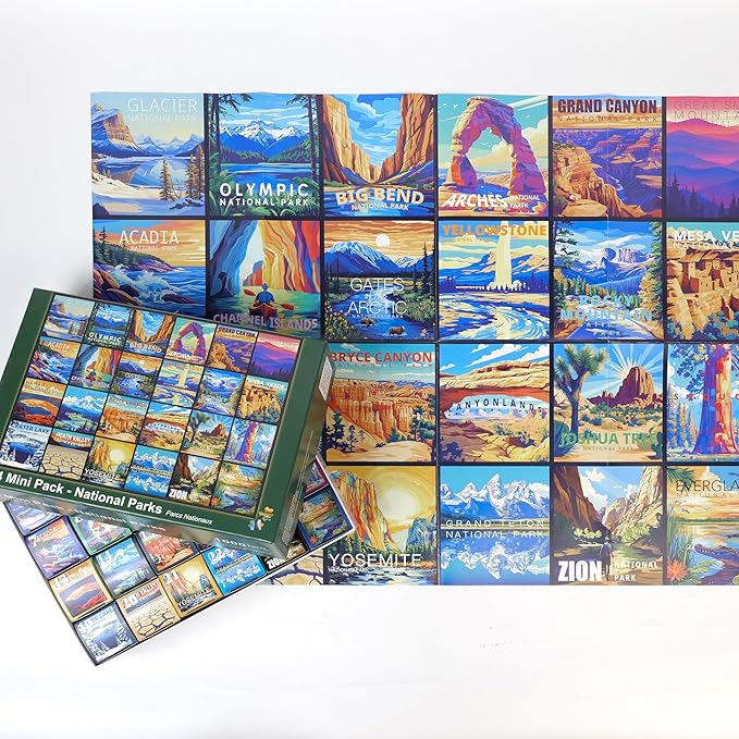 rokt&razo, 24 National Parks, 1000 Pieces Daily Challenge Pack, 24 Mini Pack Jigsaw Puzzle with Reference Poster, Advent Calendar, Family Game Nights, Finish Size 27.5 * 19.7 in