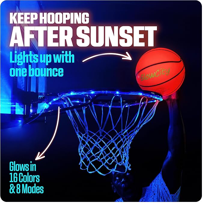 GlowCity Glow in The Dark Basketball - Size 5, 6, 7 Light Up Ball for Kids, Teens & Adults - Night Outdoor Games - Sports Birthday Gifts Ideas for Boys Ages 6 7 8 9 10 11 12 13 14 15