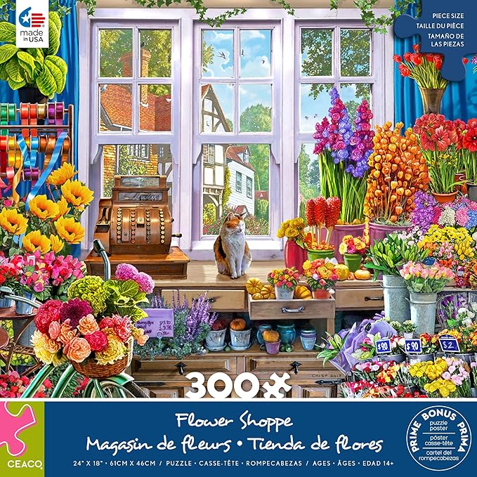 Ceaco - Large Piece Jigsaw Puzzle - Steve Crisp - Flower Shoppe - Relaxing and Fun Activity for Adults