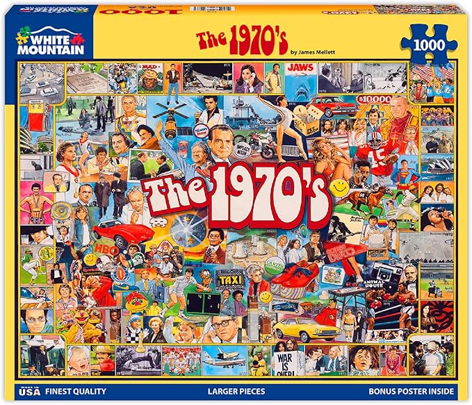 White Mountain 1000 Piece Jigsaw Puzzle Seventies Nostalgia Collage Puzzles with Large Pieces Gift for Adults and Family 24"x30" - The 1970's