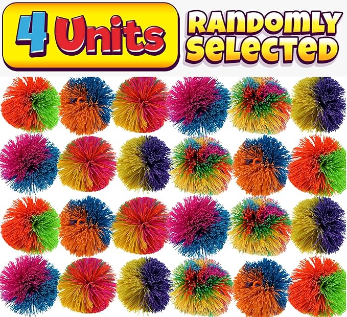 JA-RU Bandy Ball Rubber String Spike Ball (4 Balls Random Selected Color) 3" Fidget Stress Ball Toy Elastic Fidget Toy Balls Pull Stretch Soft Squishy Sensory Toy Therapy for Kids 1070-4s