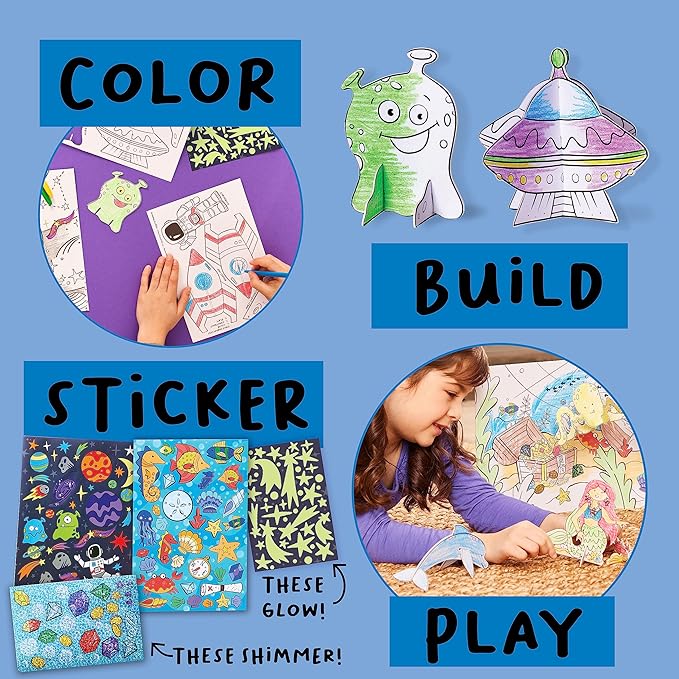 Creativity for Kids Wonder Worlds 3D Coloring Craft Kit 2 Pack: Outer Space and Underwater Voyage - Gifts for Boys and Girls (Ages 5+)