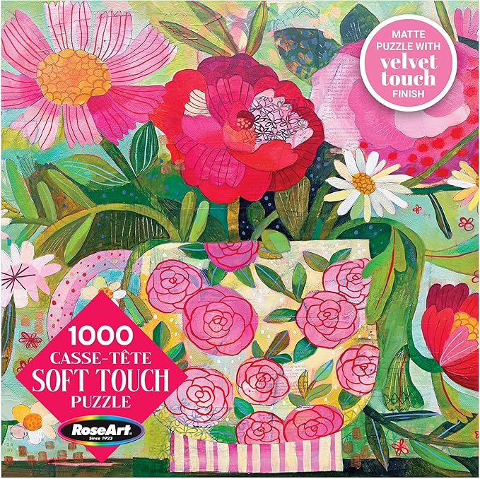 RoseArt - Soft Touch - Cup Full of Rosie - 1000 Piece Jigsaw Puzzle, Vibrant Flower Art Puzzle for Adults - Made in USA