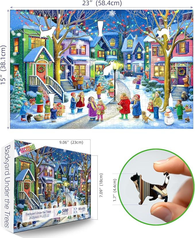 500 Piece Puzzle Christmas Village - Happy Backyard Under The Trees Jigsaw Puzzle for Adults Adults and Teens Family Challenging Perfect for Game Nights (23 x 15 inch)