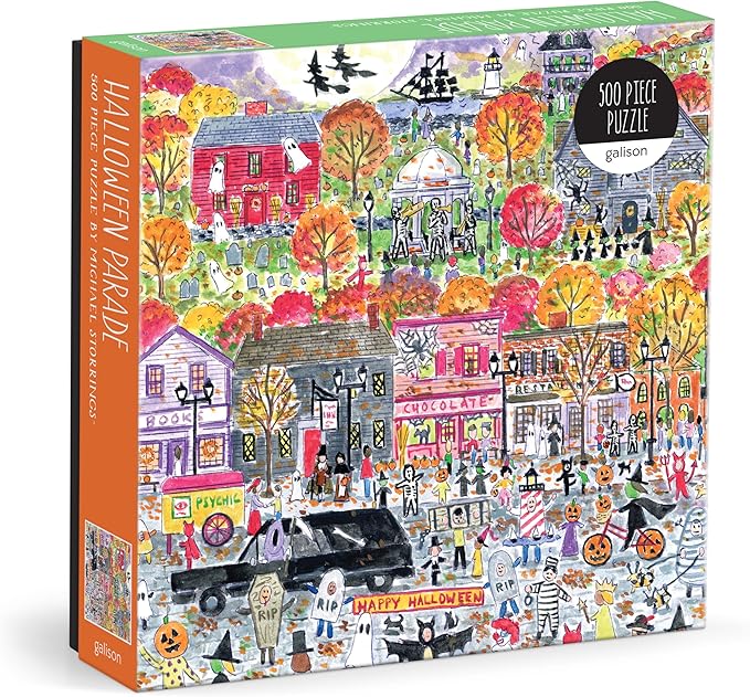Galison Halloween Parade – 500 Piece Michael Storrings Jigsaw Puzzle Featuring Artwork of A Spooky and Festive Halloween Parade in Salem Massachusetts