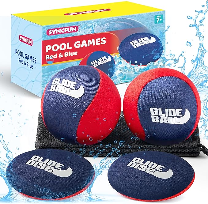 SYNCFUN 4 Pcs Skip Water Balls,Splash Water Bouncing Balls with Mesh Bag, Beach Toys for Kids, Pool Toys for Friends and Family, Fly Swimming Game Adults, Boys,Teens, Great for All Ages