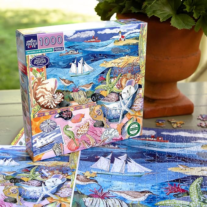 eeBoo 1000 Piece Puzzle - Seashells by The Shore Jigsaw Puzzle for Adults, Square 23" x 23" Made with Recycled Board & Vegetable-Based Ink