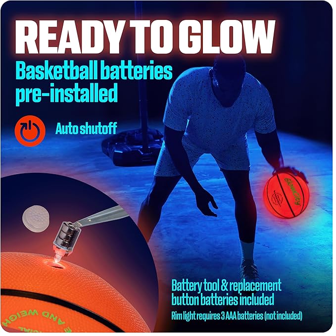 GlowCity Glow in The Dark Basketball - Size 5, 6, 7 Light Up Ball for Kids, Teens & Adults - Night Outdoor Games - Sports Birthday Gifts Ideas for Boys Ages 6 7 8 9 10 11 12 13 14 15
