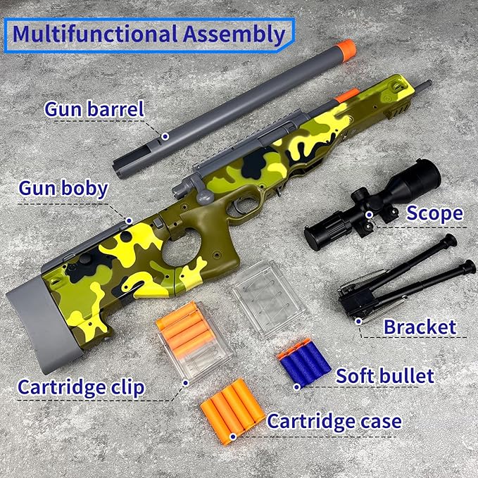 AGM MASTECH AWM Foam Dart Blaster, Shell Ejecting Model with Scope, Metal Components, Foldable Stock, 40 Darts, 20 Shells. Tactical CS Game Prop for Teens 14+ and Adults (Green)