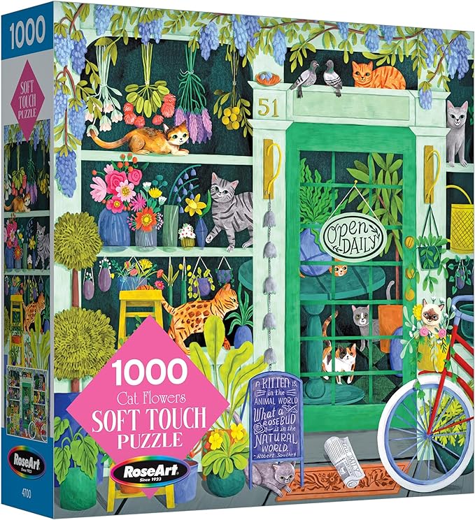 RoseArt - Soft Touch - Cat Flowers - 1000 Piece Jigsaw Puzzle for Adults