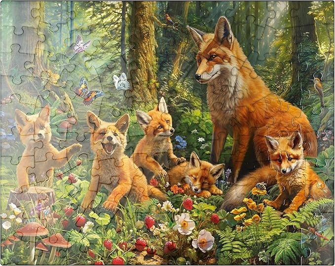 MyPuzzle Fox Family - Premium 100 Piece Jigsaw Puzzle for Adults