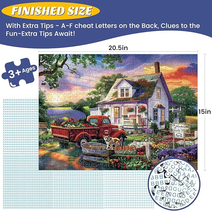 2 Pack 500 Piece Puzzle for Adults, Cottage Farmhouse Jigsaw Puzzle for Adults Teens,Large Piece Puzzle, Glossy & Sturdy Pieces,Challenging Family Game Great Gift,20.5x15 in