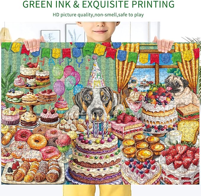Dog Desserts Jigsaw Puzzles for Adults 1000 Pieces, Interlock Perfectly Letter on Back No Dust, Home Decor Birthday Party Puzzle, 1:1 Poster Jigsaw Puzzles for Adults