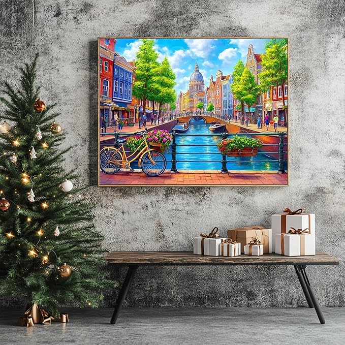 Amsterdam with Bicycles - 1000 Piece Jigsaw Puzzle for Adults - Challenging Puzzle Perfect for Game Nights - Finished Size is 20.5 x 15 -Gift for Christmas, Anniversary, Birthday,Family