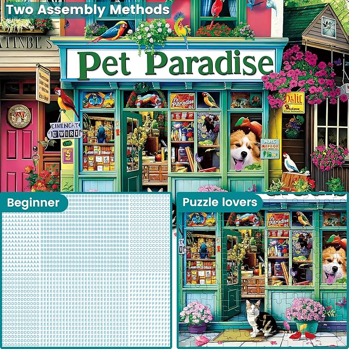 Jigsaw Puzzles for Adults 300 Pieces WSCXSC Pet Store Adult Puzzle Animals Paper Puzzle Large Poster Birthday Party Gift for Adult Children Elderly Challenging Family Activity 20.5 x 15 in