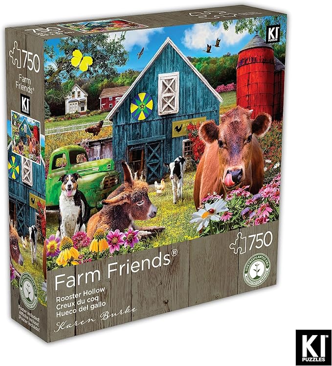 750 Piece Puzzle for Adults – Karen Burke Rooster Hollow Farm Country Jigsaw Puzzle 27x20 – Difficult, Hard & Challenging Country Farm Scene – Colorful Artwork Jigsaw Puzzle for Adults and Teens