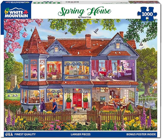 White Mountain 1000 Piece Jigsaw Puzzle Fun Colorful Puzzles with Large Pieces, Gift for Adults and Family 24"x30" - Spring House