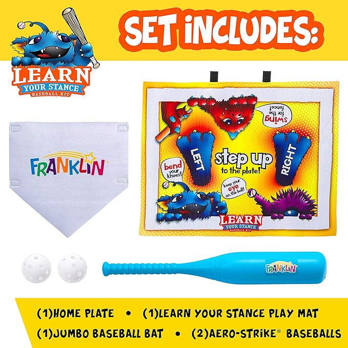 Franklin Learn Your Stance Baseball Set- Perfect for Toddlers and Kids - Includes Bat and Balls - Improve Batting Skills - Outdoor Sports Baseball