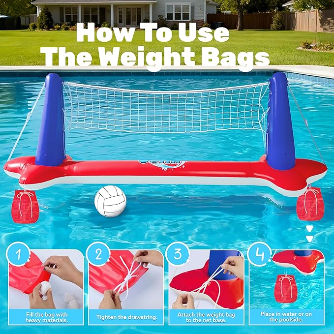 JOYIN Inflatable Pool Float Set Volleyball Net & Basketball Hoops, Balls Included for Kids and Adults Swimming Game Toy, Summer Floaties, Volleyball Court |Basketball,L-Red