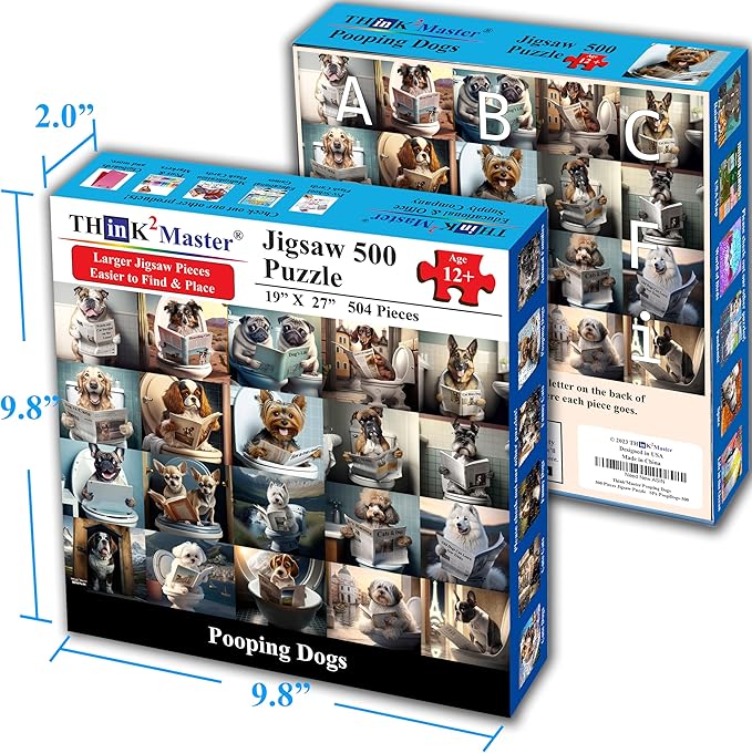 Think2Master Pooping Dogs & Puppies 500 Pieces Very Large Pieces Jigsaw. for Adults & Seniors 13+ Size: 26.8” x 18.9”
