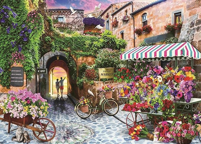 Puzzle for Adults 1000 Pieces, European Mediterranean Flower Village Street Puzzle, Challening Impossible Difficult Hard Fun 1000 Pieces Jigsaw Puzzles for Adults