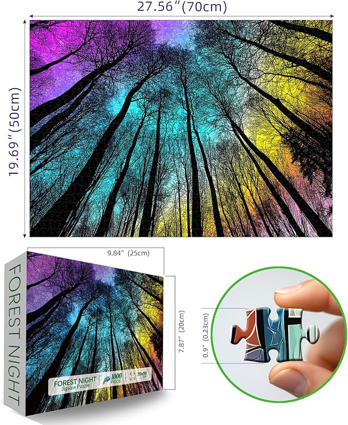 Blueforest 1000 Piece Puzzle for Adults - Starry Night Forest Gradient Magic Landscape Jigsaw with Poster, 27.5x19.7 Inch