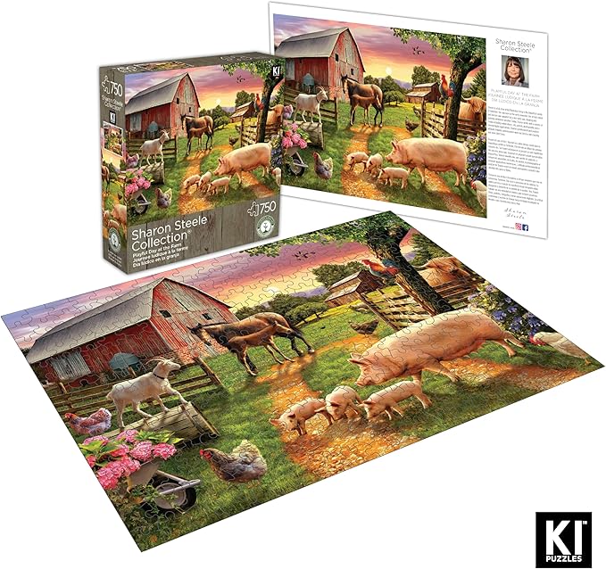 Playful Day at The Farm 750 Piece Jigsaw Puzzle for Adults by Sharon Steele – 27x20 Inch Whimsical Country Farm Scene from KI Puzzles – Challenging, Hard and Difficult Puzzle Gift for Puzzle Lovers