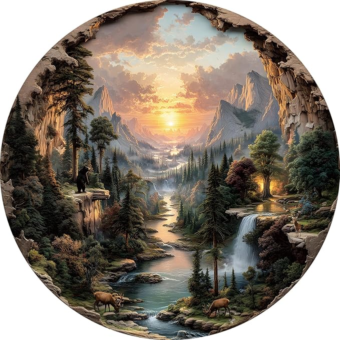 3D Visual Art Puzzles for Adults, 500 Piece Cave Waterfall Wilderness Jigsaw Puzzle for Adults, Nature Circular Puzzle 500 Pieces, Challenging Family Puzzle, 22 x 22 inches