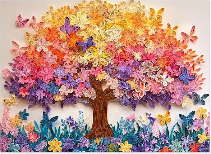 500 Piece Puzzle for Adults - Tree of Life Colorful Butterflies & Flowers Design, Challenging Family Game Night Puzzle, Perfect for Group Gatherings & Stress Relief