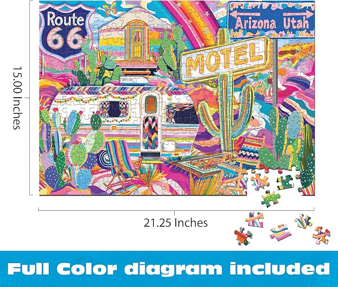 Ceaco - Jess Stempel - A Trip on Route 66-300 Piece Jigsaw Puzzle - Colorful Puzzles for Adults – Precision-Cut Pieces, Beautiful Artwork, and Hours of Relaxing Fun