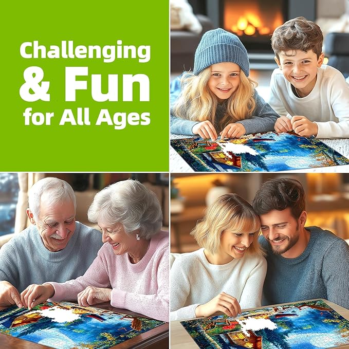 1000 Piece Jigsaw Puzzles for Adults, Moonlit Lakeside Cabin with Bonfire Puzzles for Adults, Impossible Challenging Difficult Puzzle Gift for Adult Jigsaw Puzzle Lovers (27.5"x19.7")
