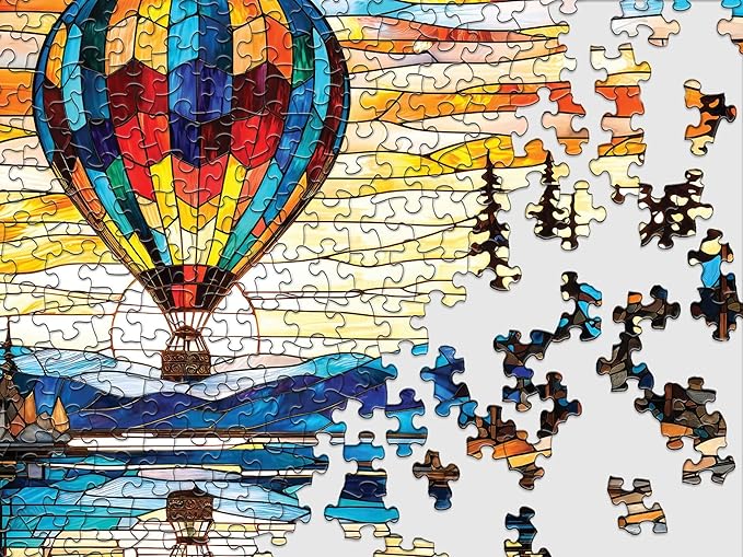 Springbok Balloon Reflections 500 Piece Jigsaw Puzzle for Adults - Stained Glass Hot Air Balloon - Unique Cut Pieces - Made in USA