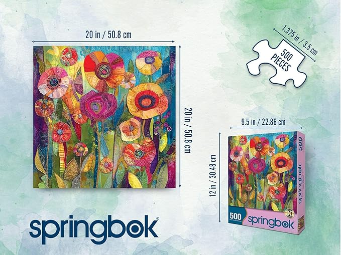 Springbok Patchwork Petals 500 Piece Jigsaw Puzzle for Adults - Quilted Flowers - Unique Cut Pieces - Made in USA