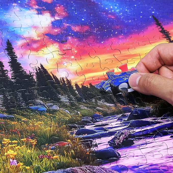 Think2Master Starry Mountain River 500 Pieces Large Format Jigsaw Puzzle: 13+, Teens, Adults & Families.Vibrant Starry Night & Milkyway Landscape with Flowers. Great Gift. Size: 26.8” X 18.9”