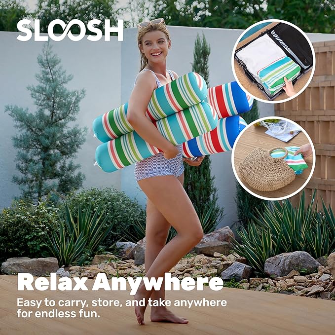 Sloosh 3 Pack 4-in-1 Inflatable Pool Floats - Water Hammock Lounges, Multi-Purpose Swimming Pool Accessories (Saddle, Lounge Chair, Drifter) for Pool, Lake, Outdoor, Beach
