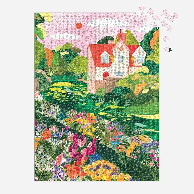 Galison Blooming Meadow – 1000 Piece Jigsaw Puzzle Featuring Beautiful Artwork of A Cottage in A Spring Meadow