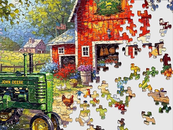Springbok Spring Farmers Market 1000 Piece Jigsaw Puzzle for Adults - John Deere Tractor - Unique Cut Pieces - Made in USA