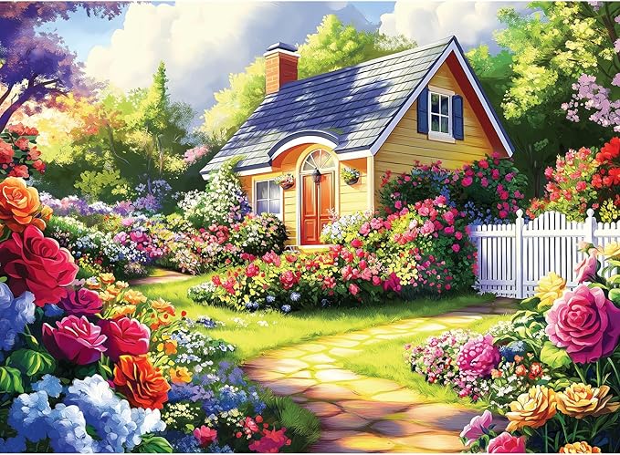 500 Pieces Puzzle for Adults, Flower Garden Puzzle for Adults, Beauty House Jigsaw Puzzles 500 Pieces Challenging Game Home Decor Birthday Party Gift Toy for Adult Seniors, 20.5 * 15 inch