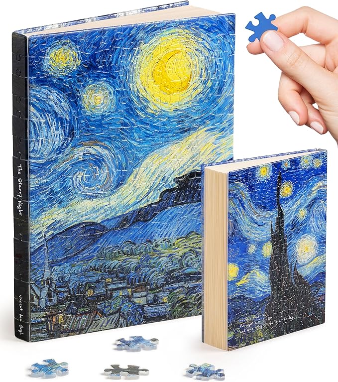 PieceRelax A5 3D Puzzle Journal for Adults, 300 Piece Plastic Jigsaw Book Cover (Includes Notebook) - Van Gogh - The Starry Night, Unique Gift [YA1063]