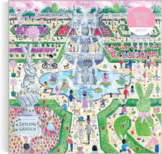 Galison Spring Egg Hunt – 500 Piece Michael Storrings Jigsaw Puzzle Featuring Beautiful Artwork of an Easter Spring Garden Egg Hunt