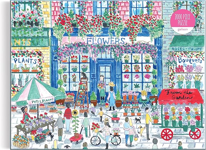Galison Michael Storrings Market in Bloom – 2000 Piece Puzzle Fun and Challenging Activity with Bright and Bold Artwork of Sunny City Market and Flowers for Adults and Families