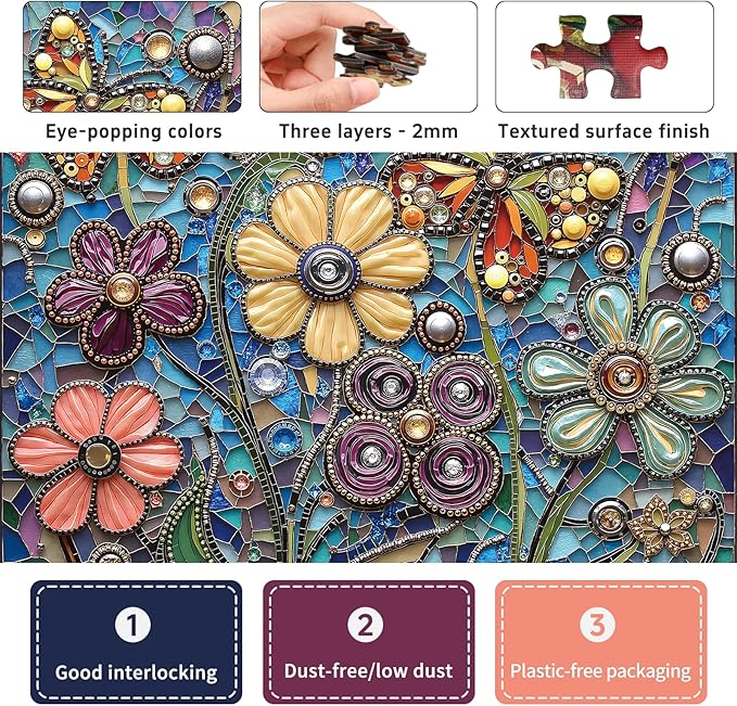 Flower Diamond Jigsaw Puzzles for Adults 1000 Pieces, Challenging Puzzles Perfect for Game Night, Great Gift Idea, Size 24x24 in