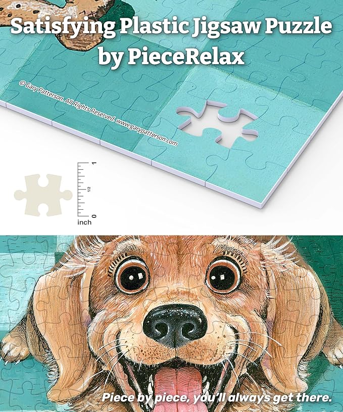 PieceRelax PieceClicks Plastic Jigsaw Puzzle for Adults 500 Pieces - Gary Patterson - Dogs Smile with Their Tails - 18.8 X 12.6 Inches, Most Satisfying Table Games, No Glue Needed [U1058]