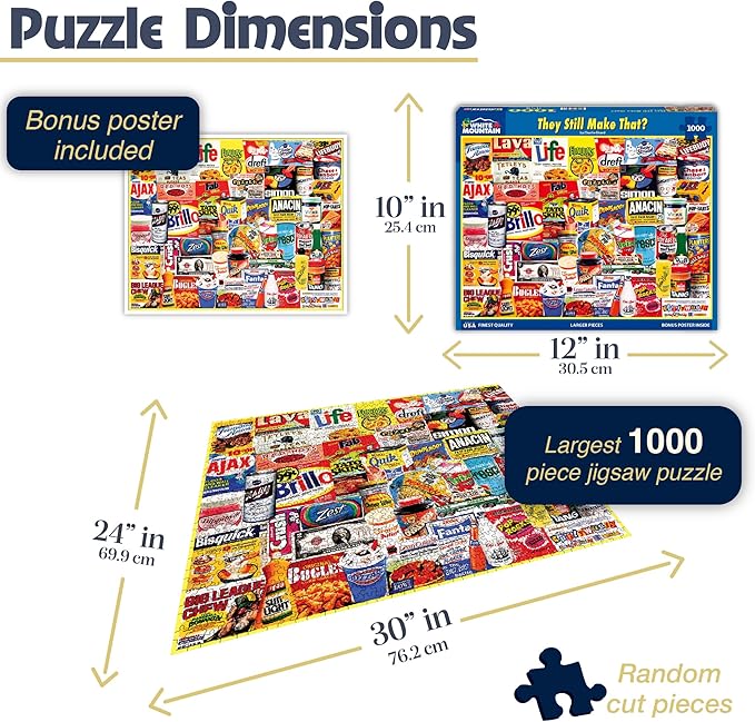 White Mountain 1000 Piece Jigsaw Puzzle Nostalgic Food Label Collage Puzzles with Large Pieces for Adults and Family 24"x30" - They Still Make That?