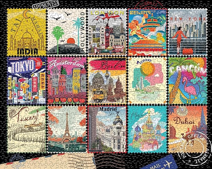 Springbok Stamps of The World 1000 Piece Jigsaw Puzzle for Adults - Travel Collage - Unique Cut Pieces - Made in USA